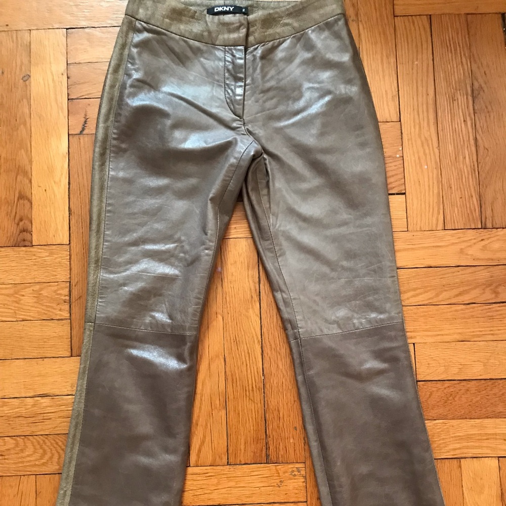 DKNY LEATHER PANTS Olive/ Brown size 2